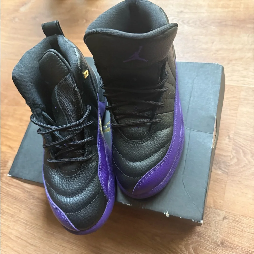 Nike air Jordan 12 Kids Black and Purple High-Top Sneakers